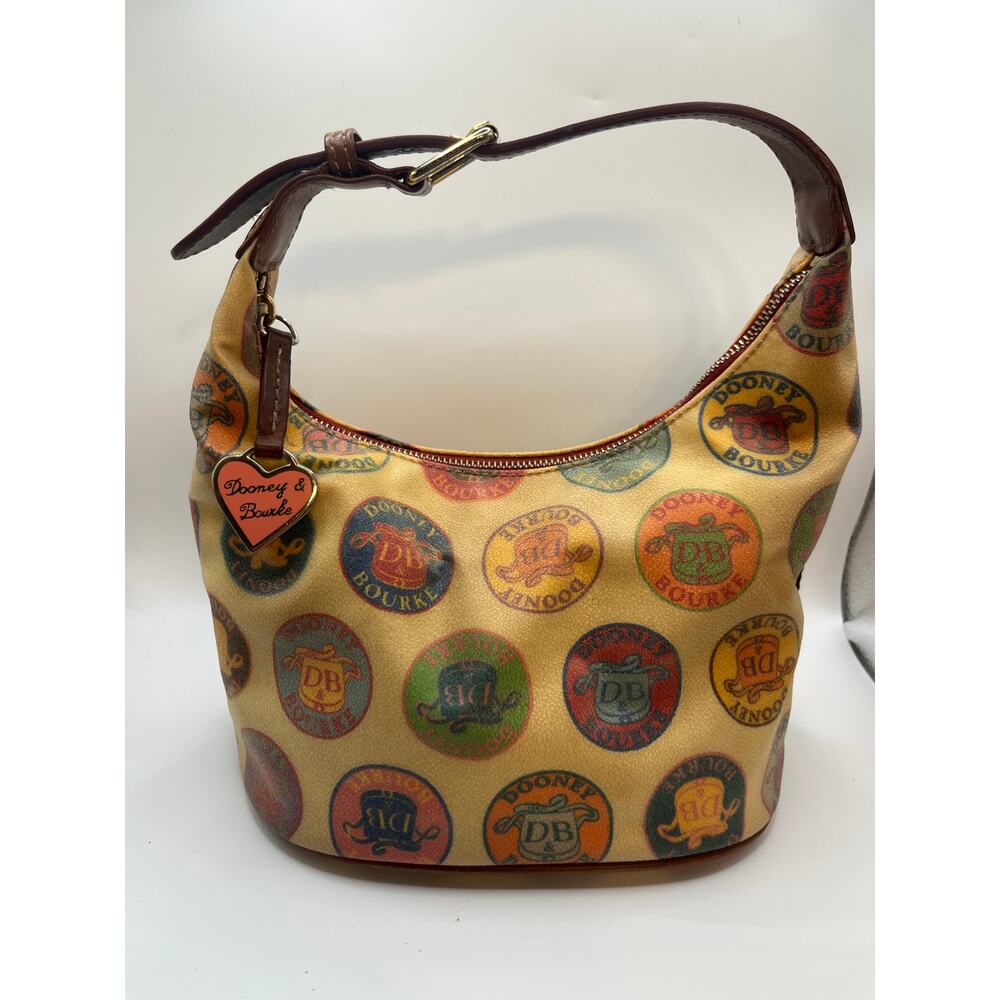 Y2K Dooney & Bourke DB Logo Shoulder Bag Multicolor Canvas Leather Strap Purse